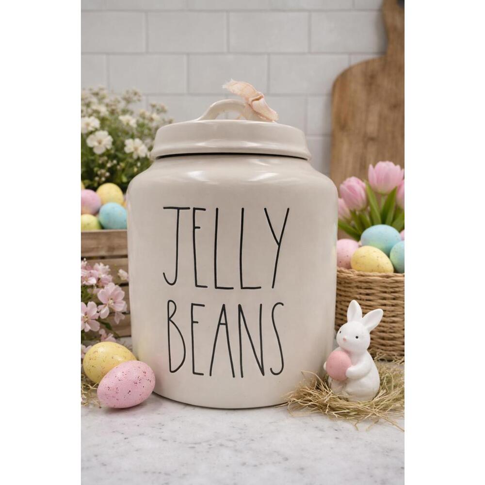Rae Dunn Jelly Beans Ceramic Caniser w/ Lid-Easter Spring Decor- Limited Edition